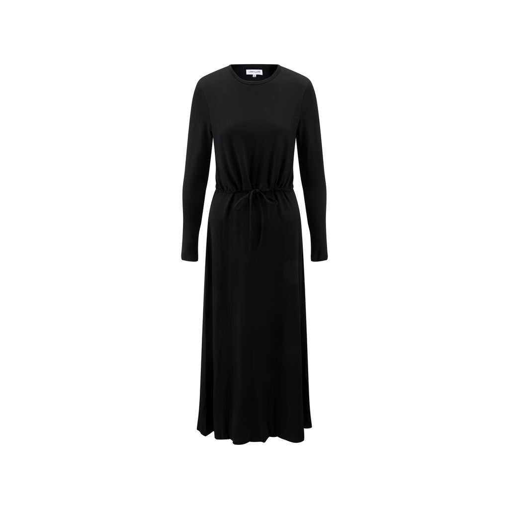 Black Fake Two Piece Hoody Drawstring Knit Dress