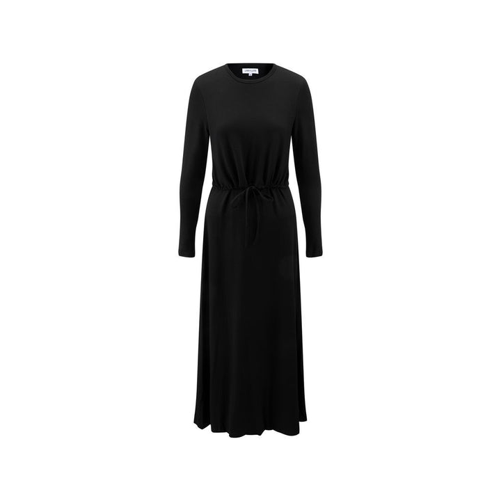 Black Fake Two Piece Hoody Drawstring Knit Dress