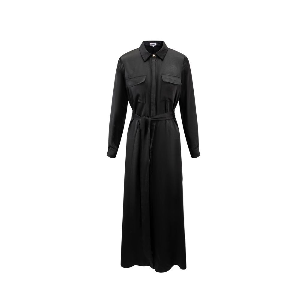 Black Waistbelt Pocket Shirt Dress