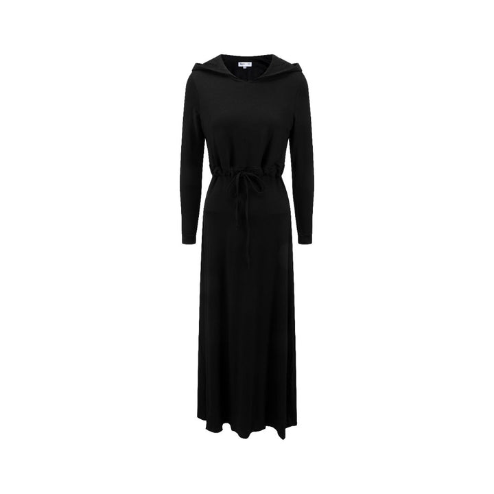 Black Drawstring Hooded Dress