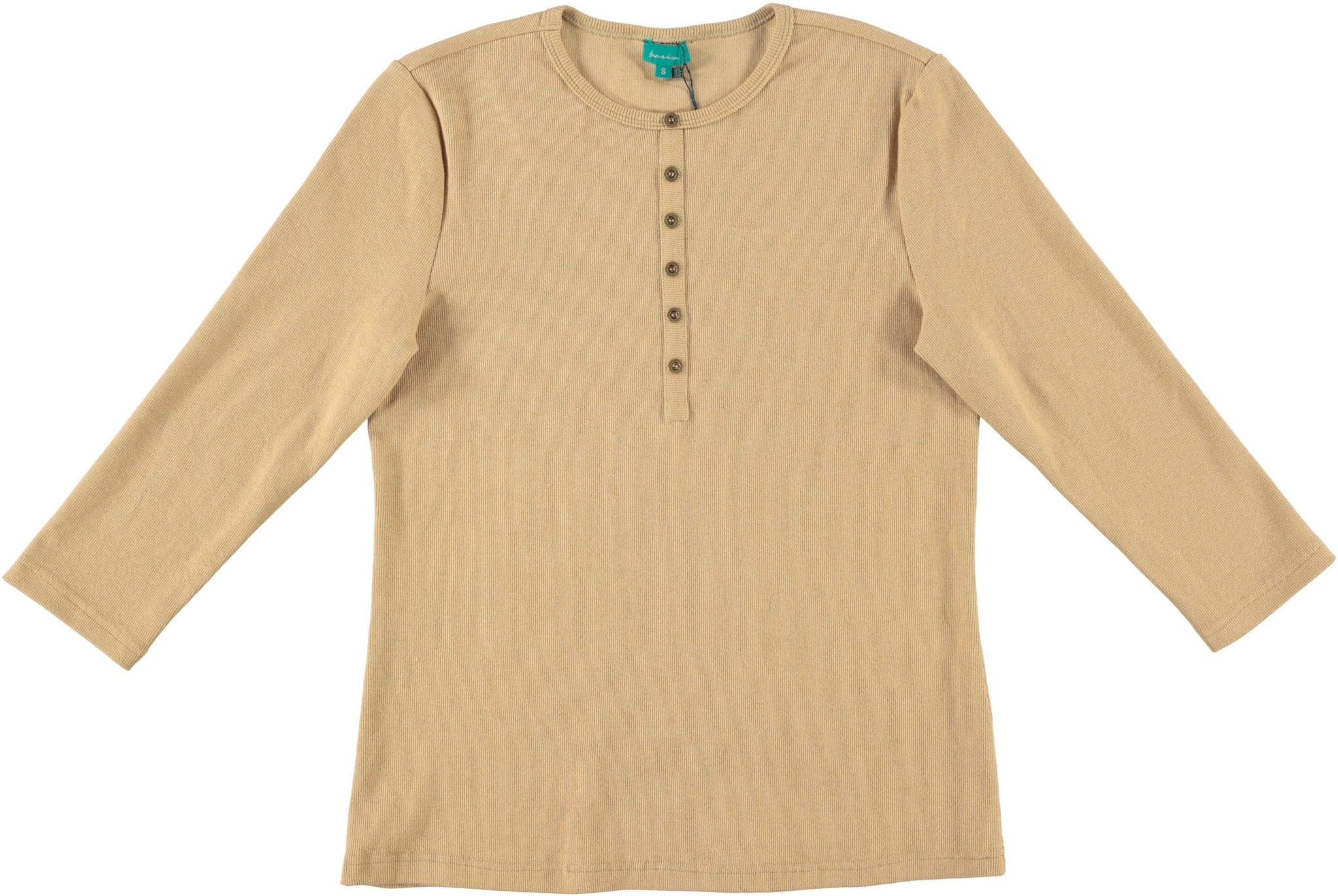 Tan Ribbed Top With Buttons