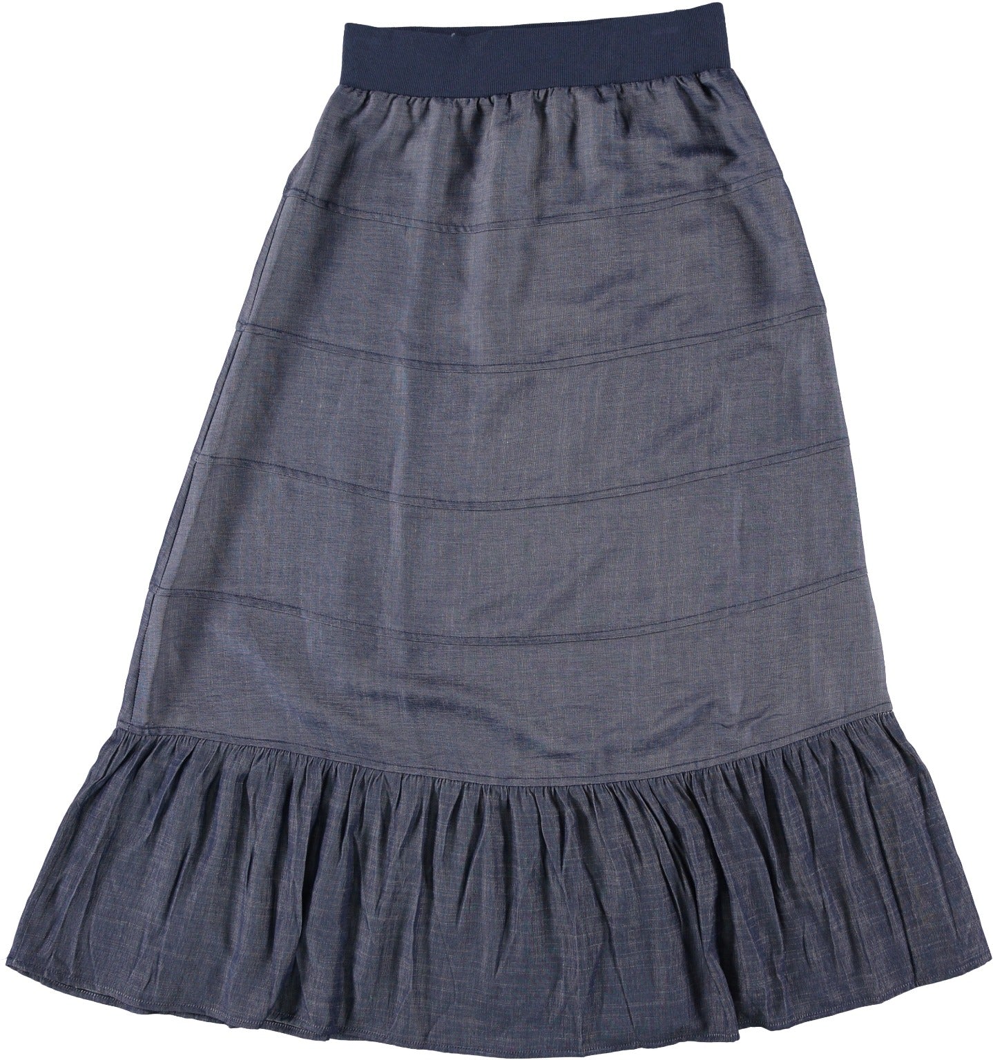 Dark Blue Layered Flowy Skirt With Ribbed Waistband