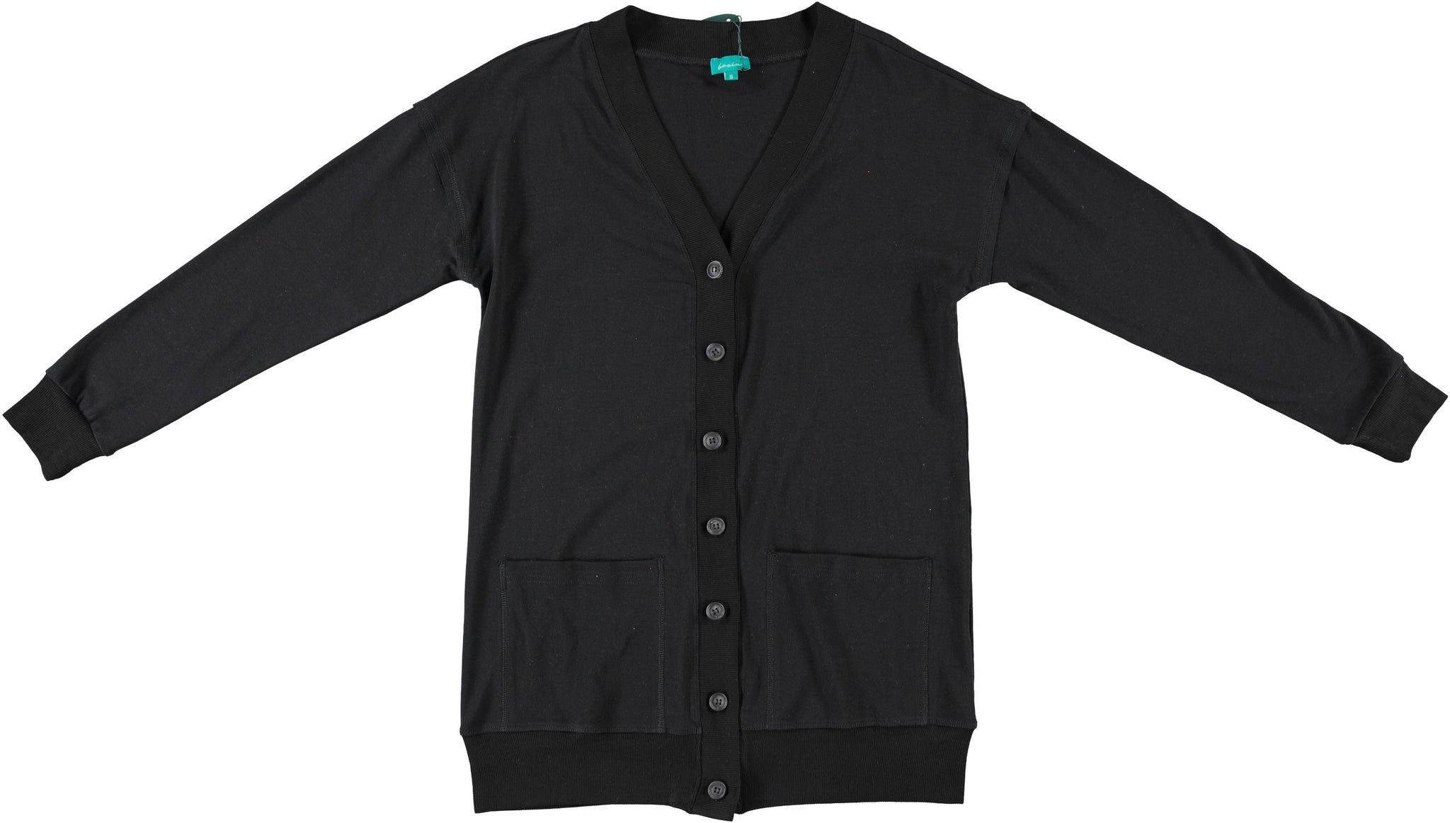 Black Cotton Cardigan With Matching Buttons And Pockets