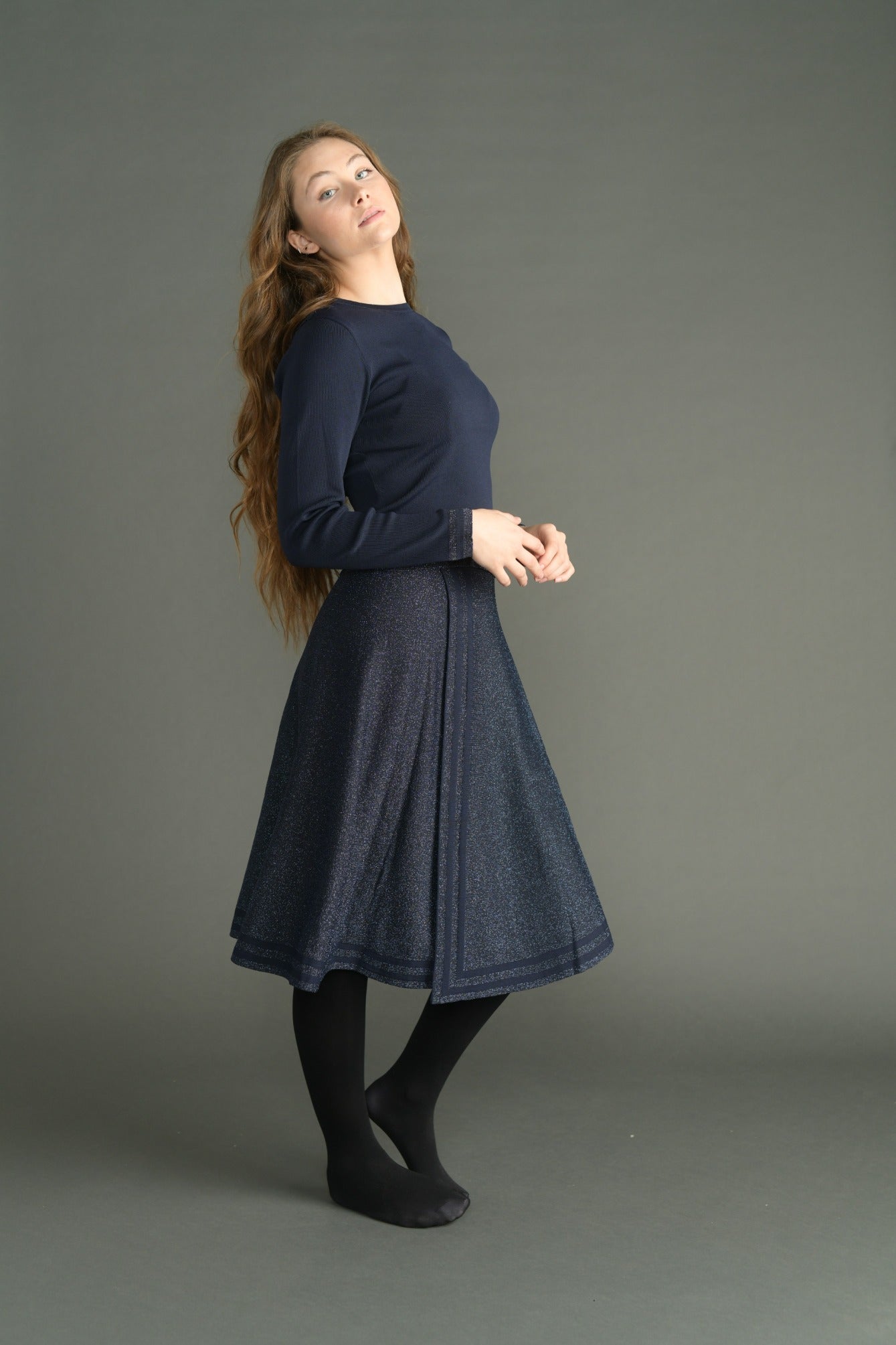 Navy Reveresable Fake Wrap Skirt