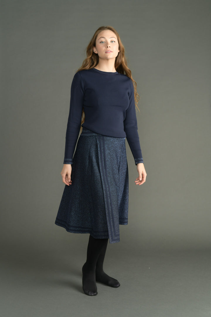 Navy Reveresable Fake Wrap Skirt