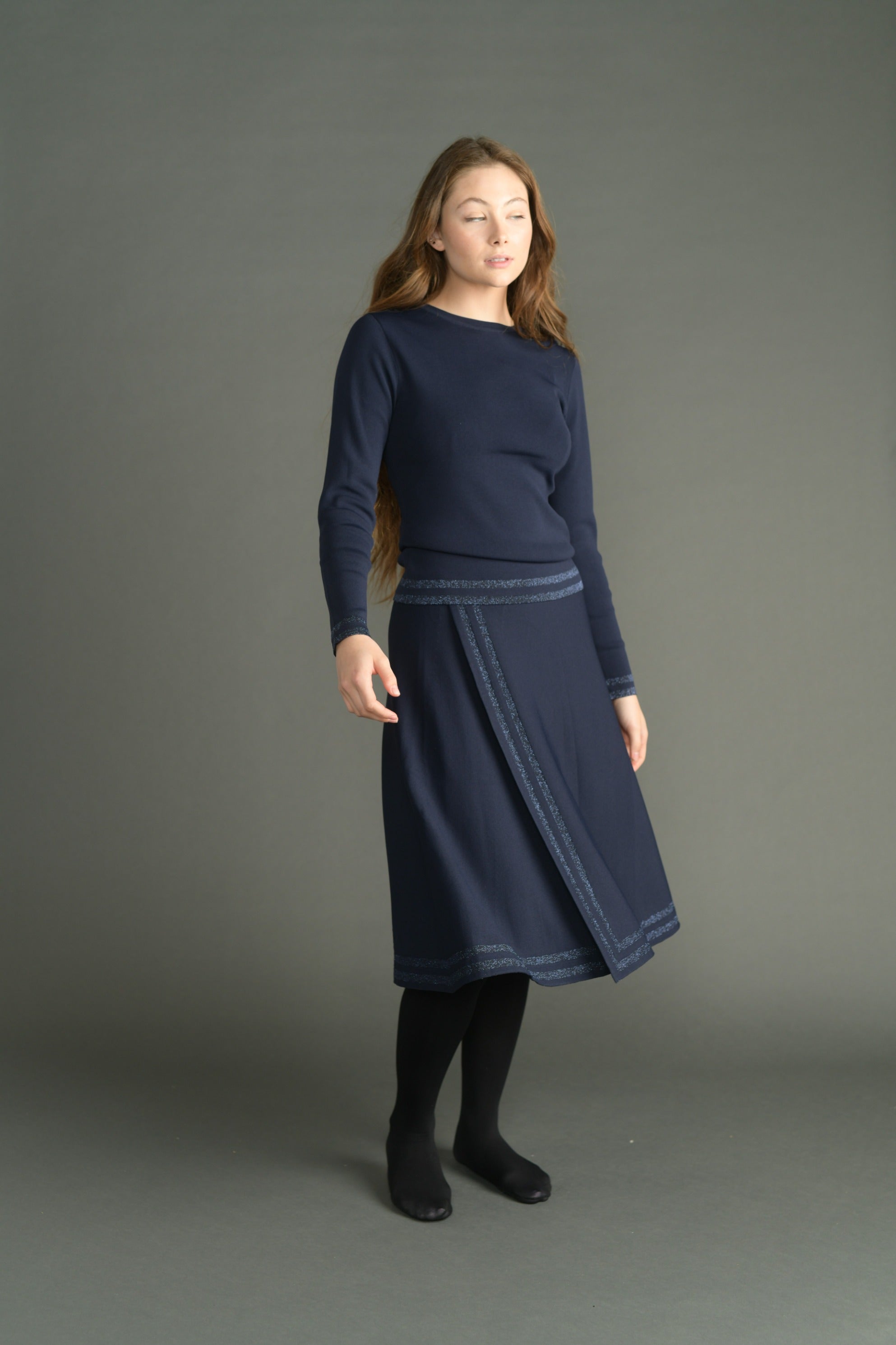 Navy Reveresable Fake Wrap Skirt