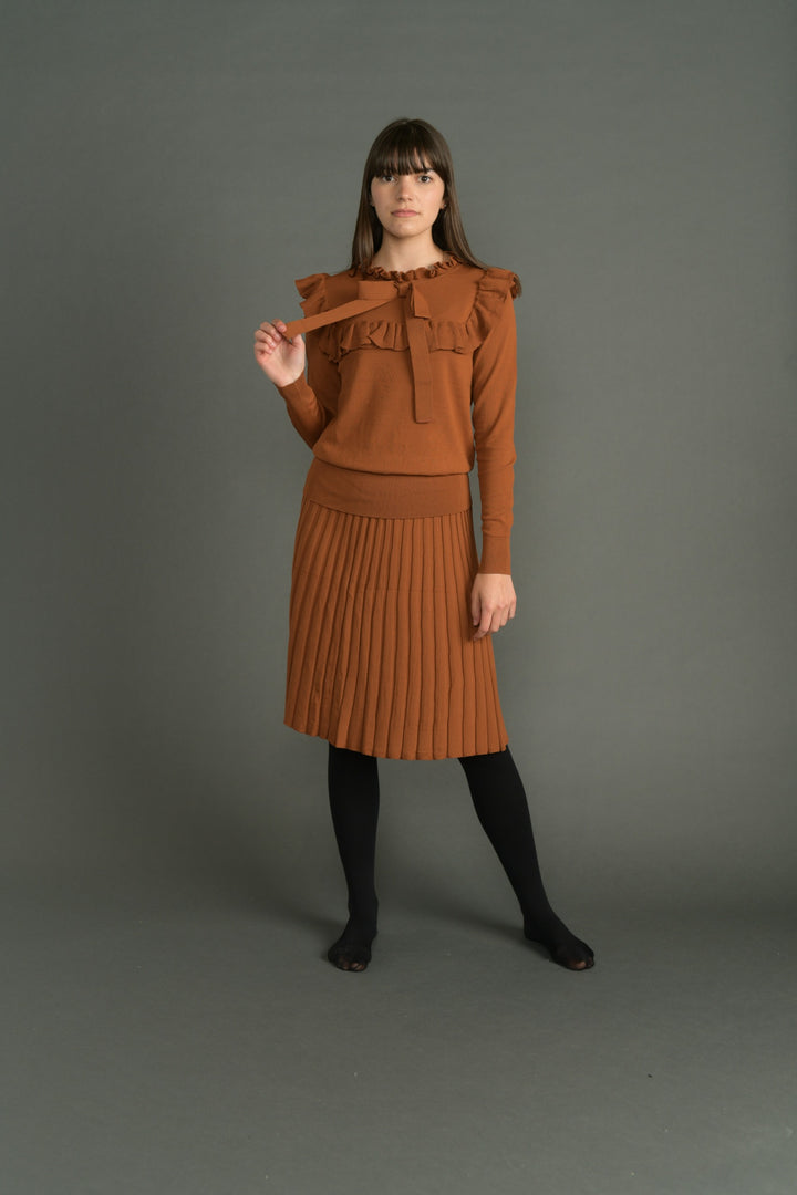 Cognac Textured Knit Skirt