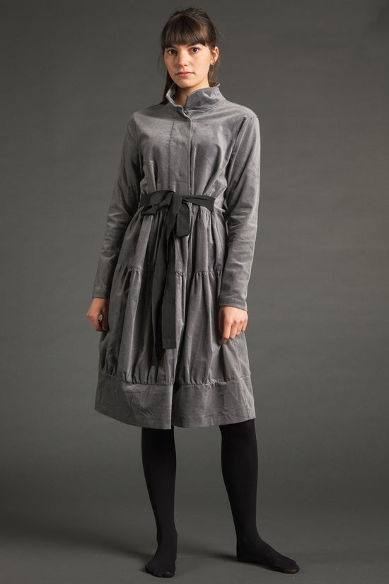 Grey Velvet Shirt Dress