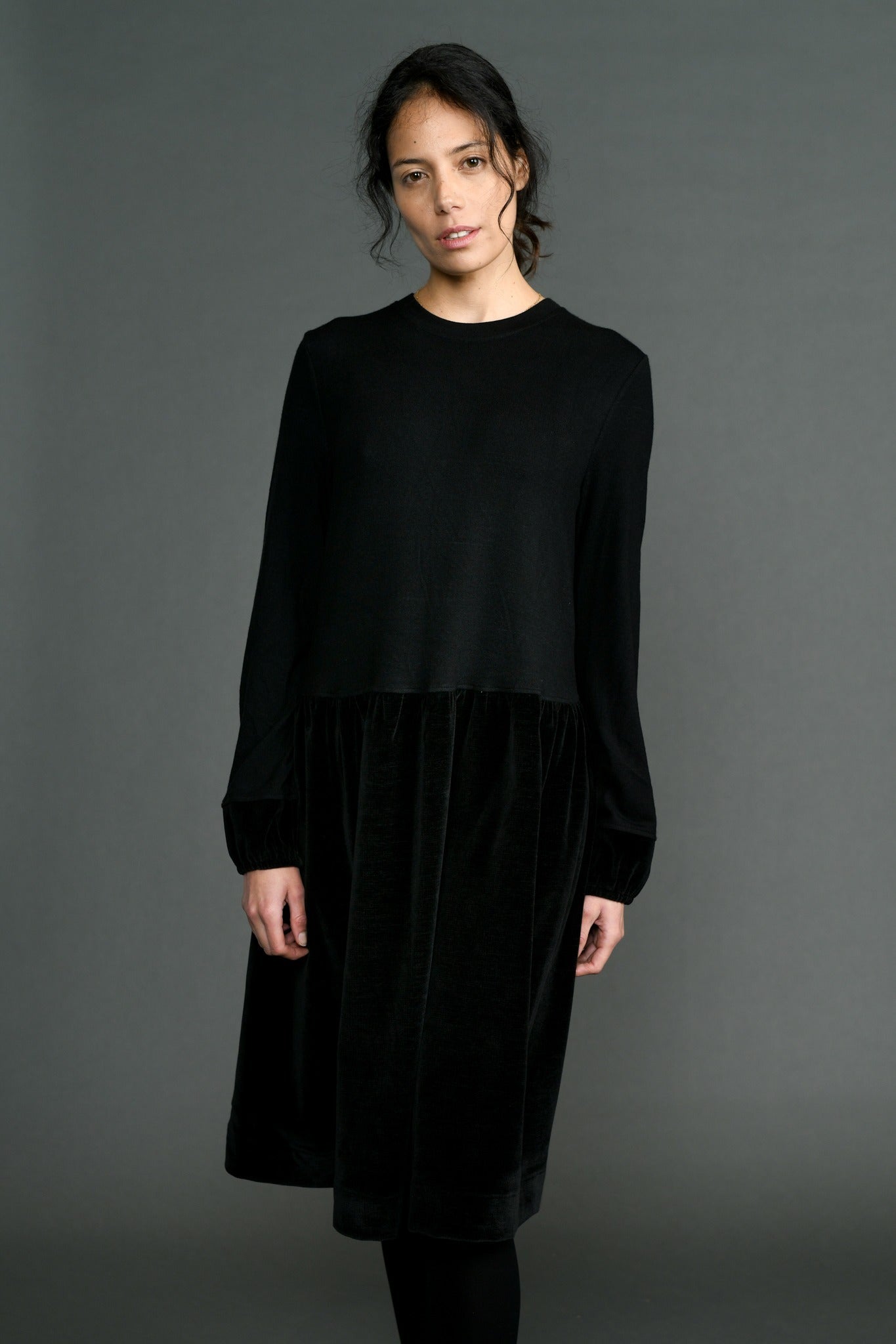 Black Half Sweater Half Velour Dress