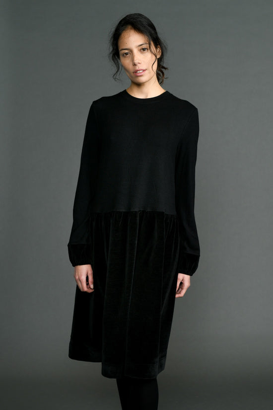 Black Half Sweater Half Velour Dress