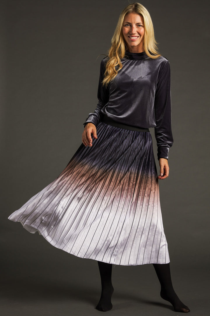 Blue Brown And Ivory Ombred Pleated Skirt