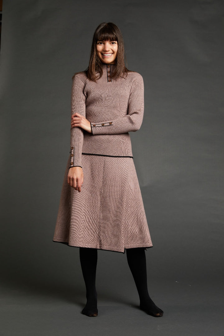 Dusty Rose Ribbed Sweater With Wood Buttons