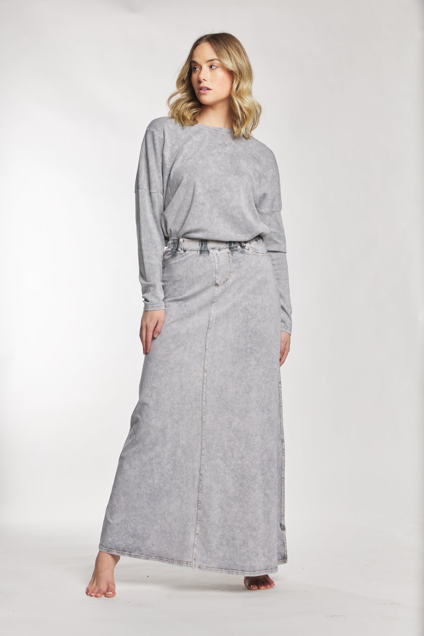 Light Grey Washed Out Straight Maxi Skirt