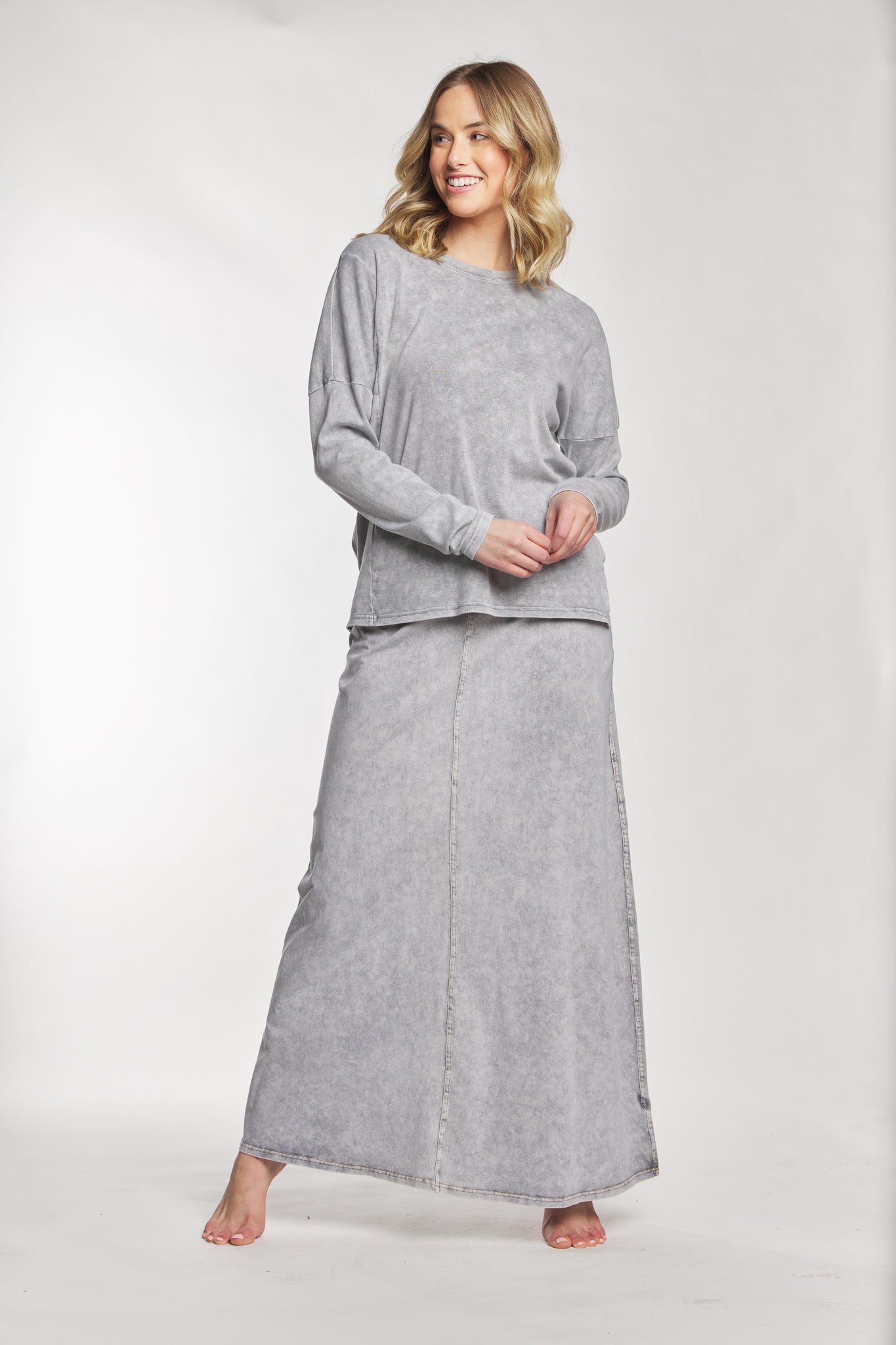 Light Grey Washed Out Straight Maxi Skirt