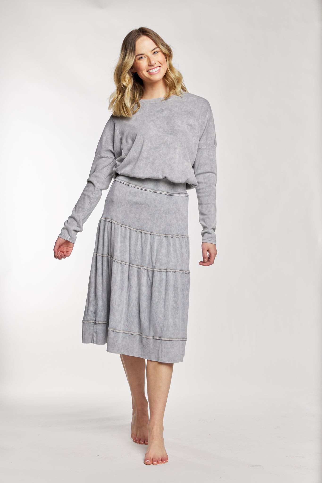 Stone Grey Cotton Flowy Skirt
