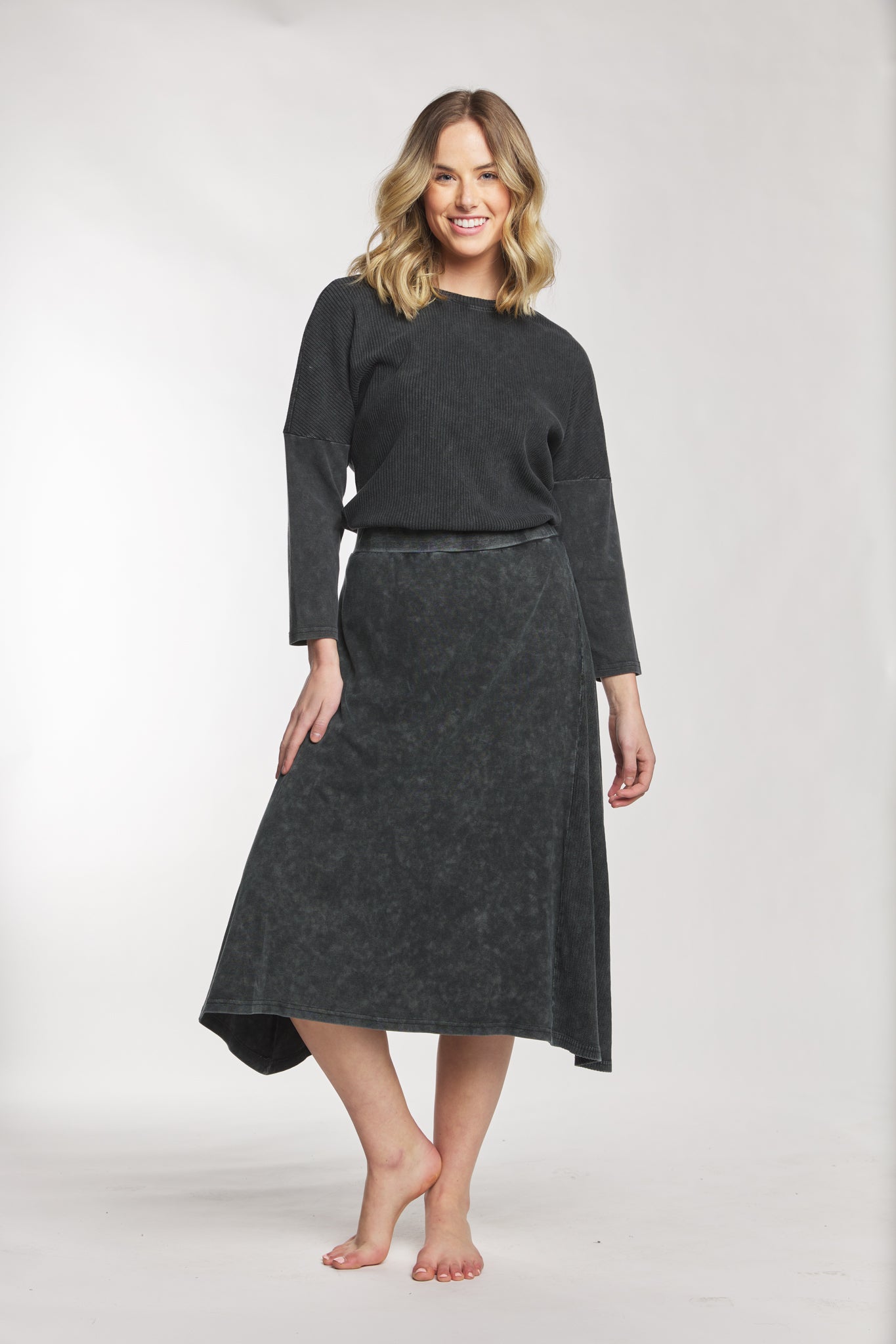 Black Skirt With Ribbed Side Detail