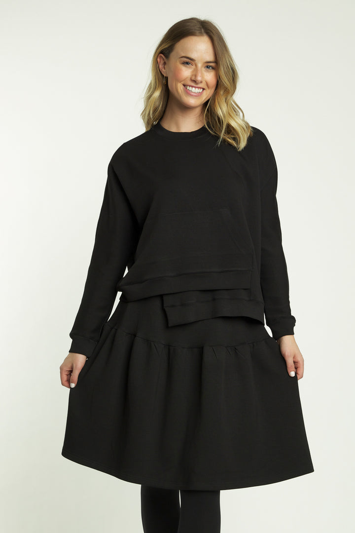 Black Tiered Regular Length Skirt With Elastic Waistband