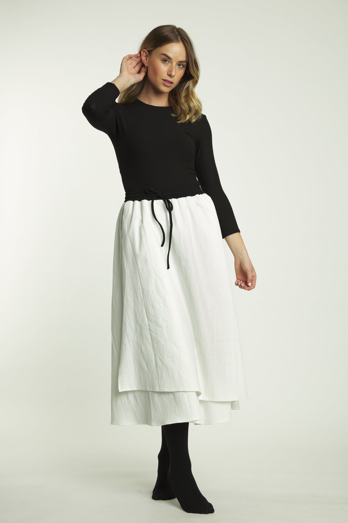 White Denim Denim Fake Wrap Skirt With Drawstring