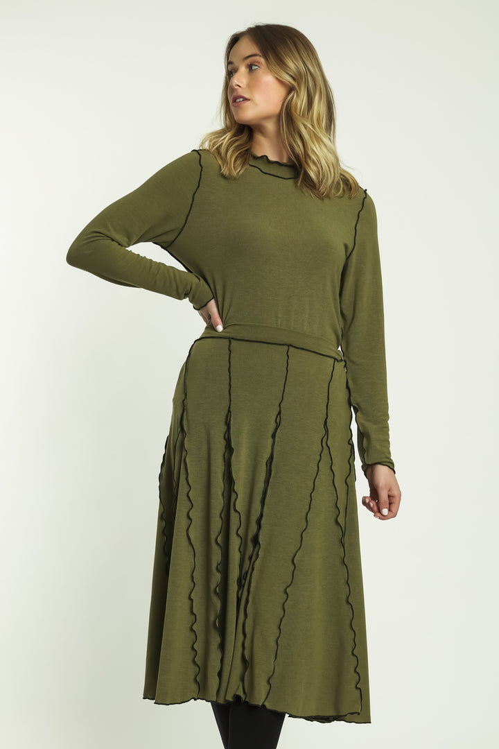 Olive Green Top With Exposed Seams