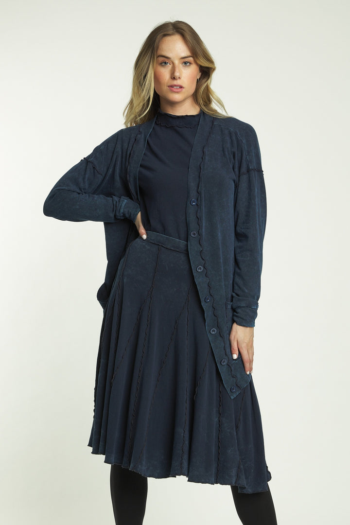 Navy Wash Skirt With Exposed Seams