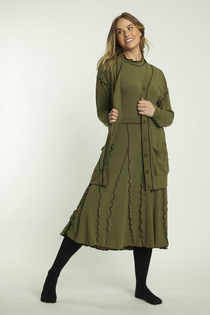 Olive Green Solid Skirt With Exposed Seams