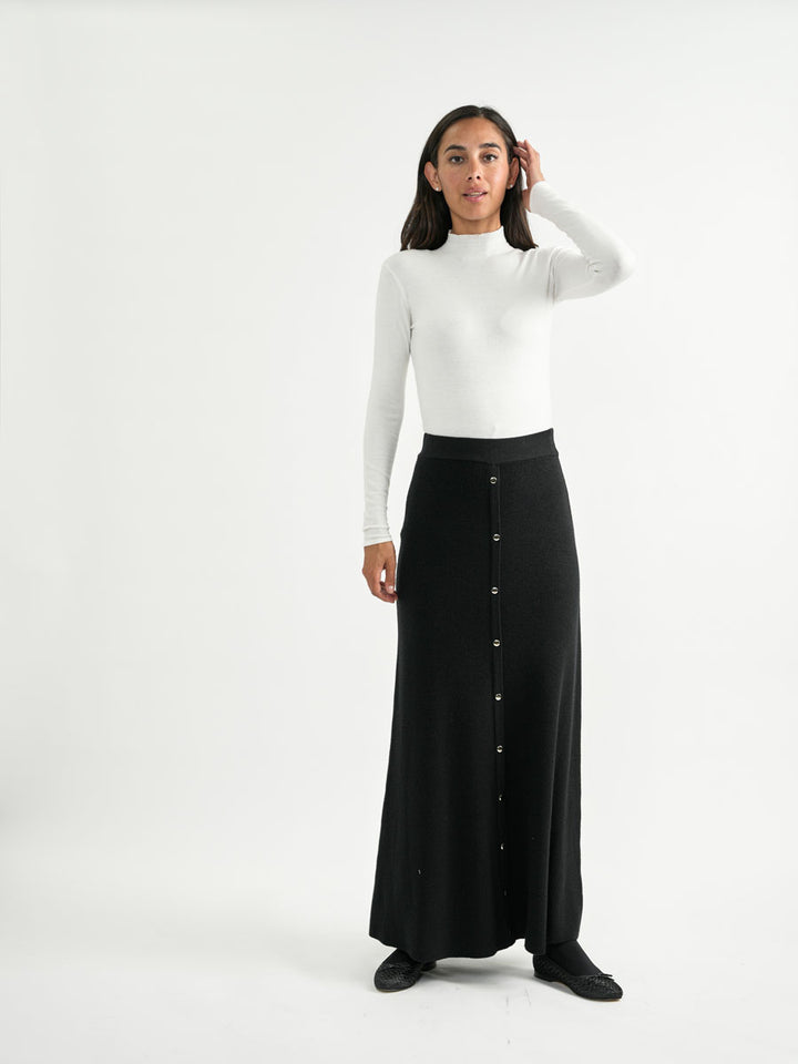 Black Knit Button Down Maxi Skirt