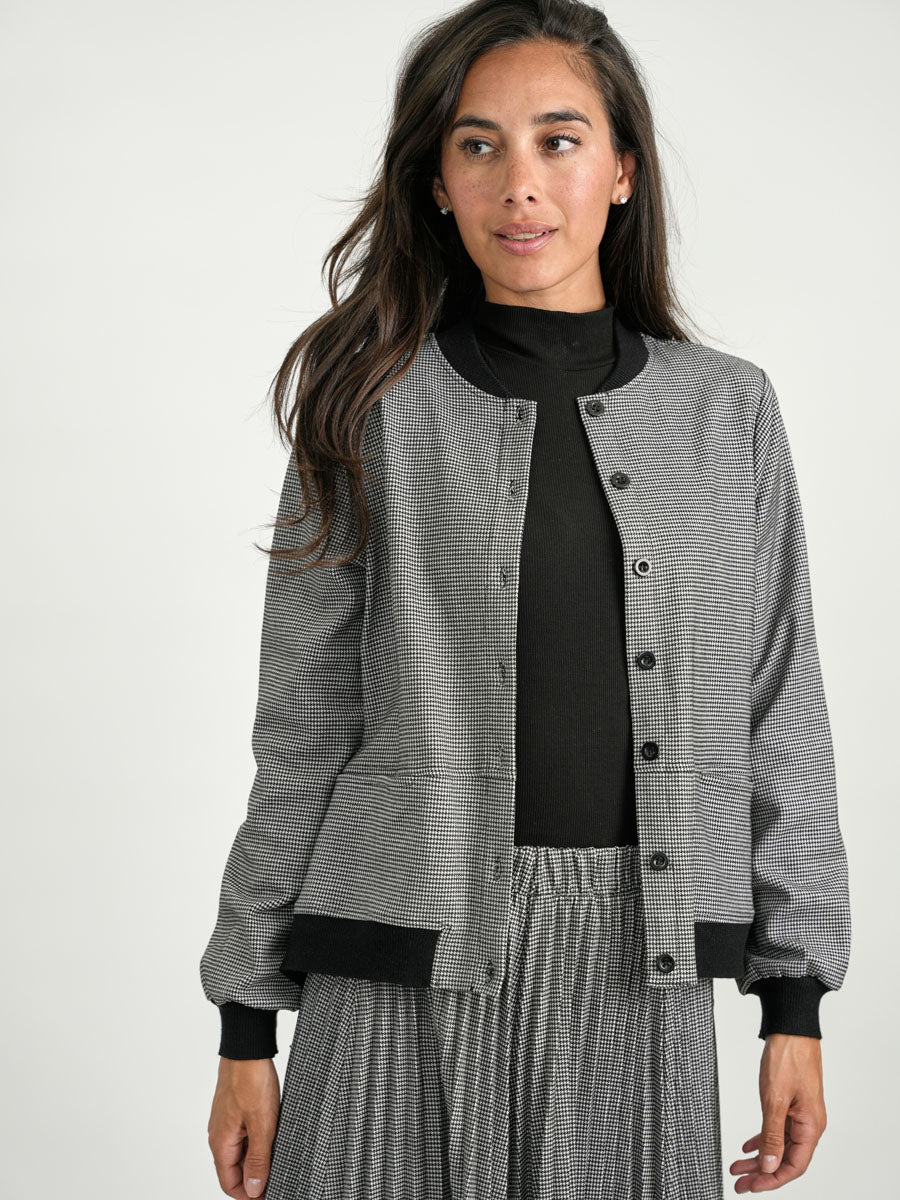 Black And White Houndstooth Bomber Jacket