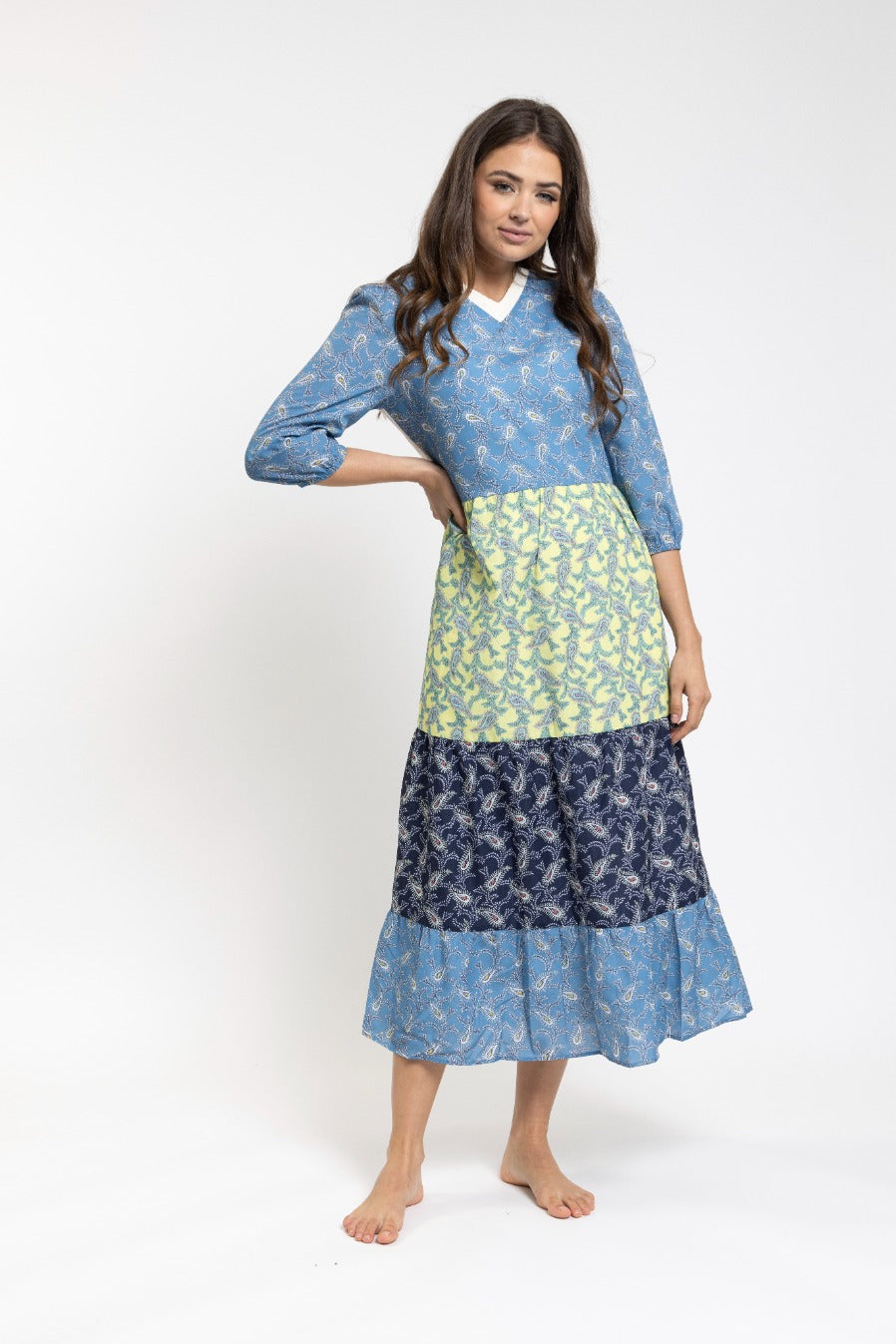 Blue And Green Paisley Printed Midi Dress