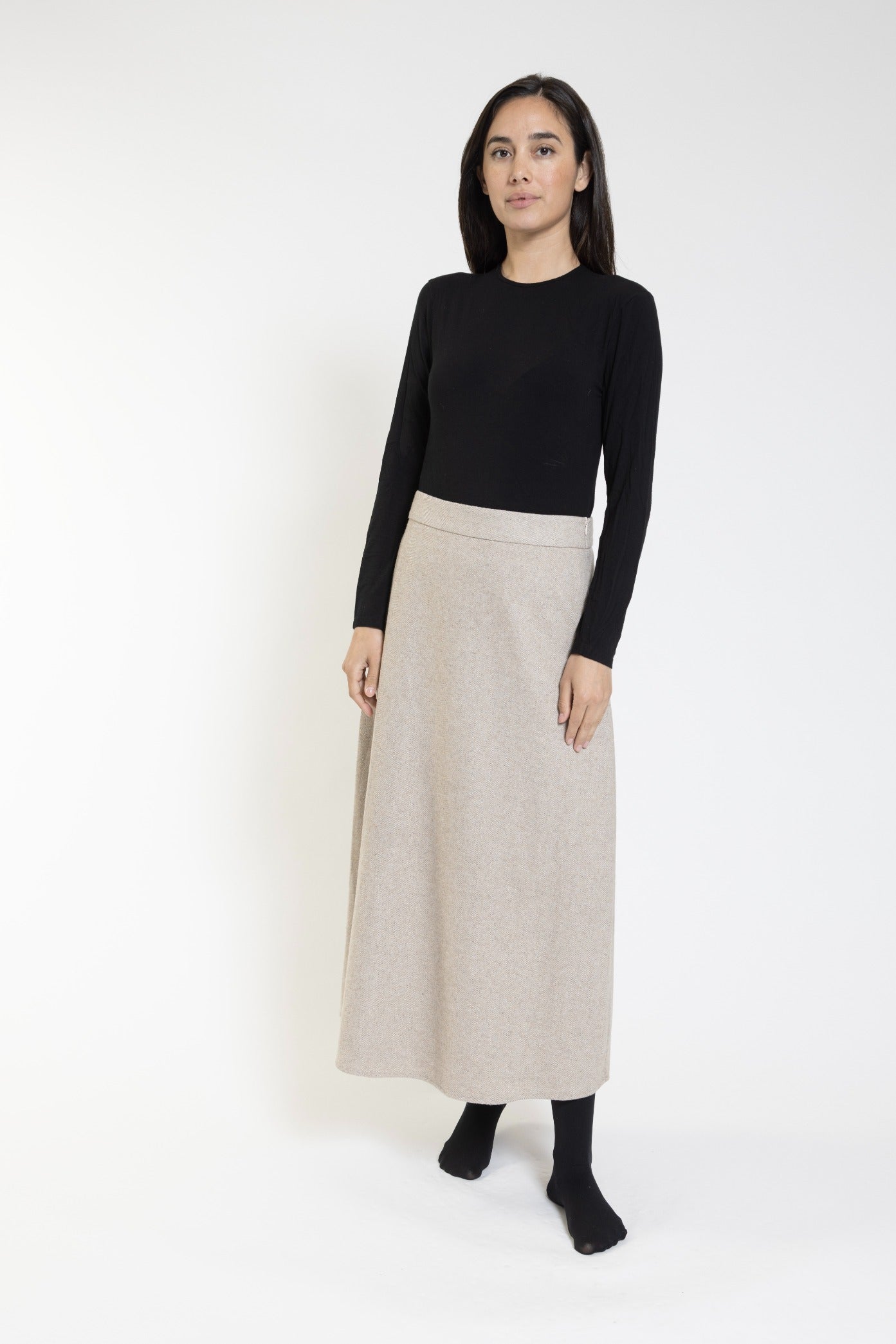 Beige Heather Wool Midi Lenght Skirt