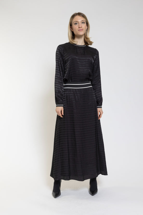 Black Satin Houndstooth Skirt