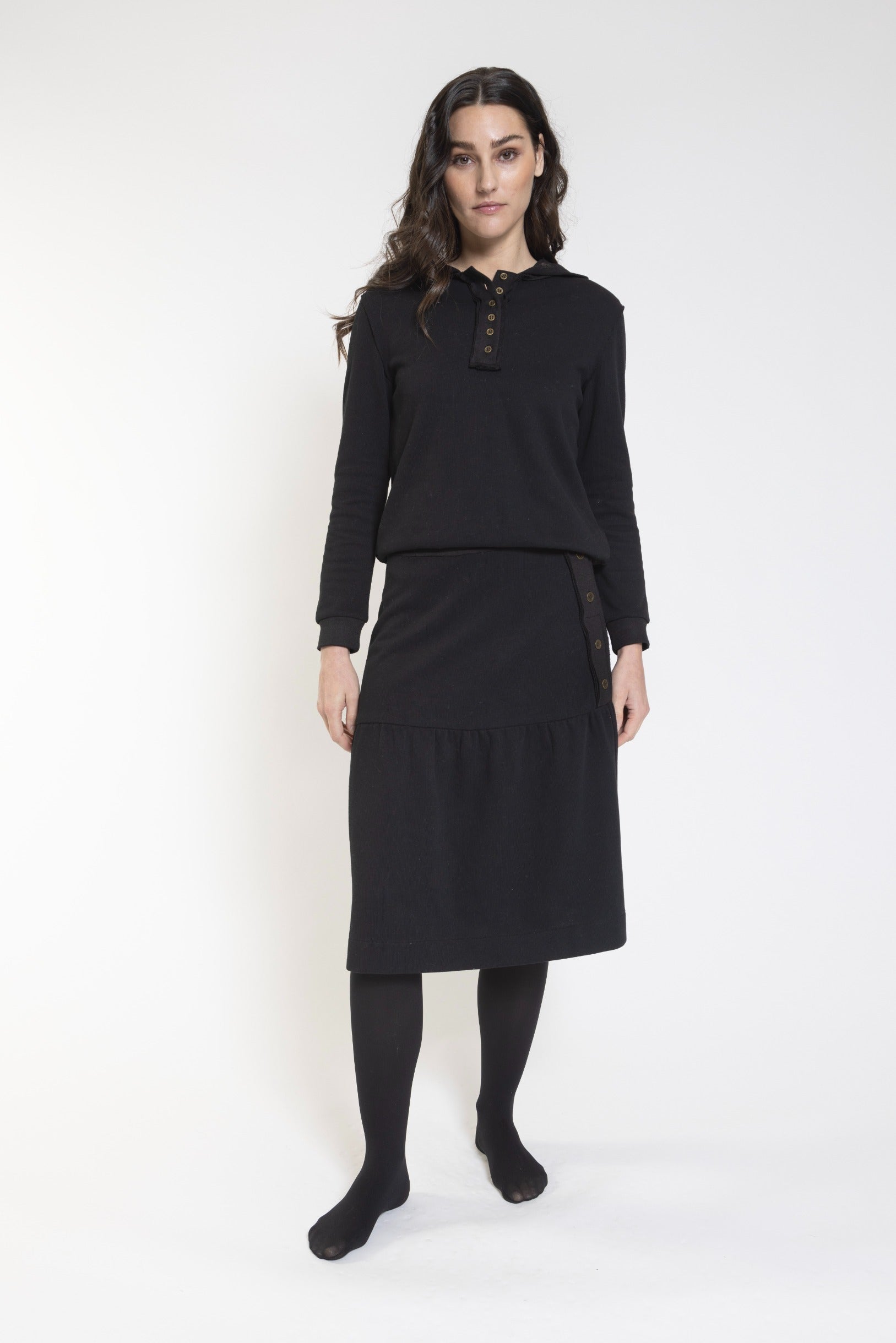 Black Sweater Skirt With Yolk And Buttons Down The Side