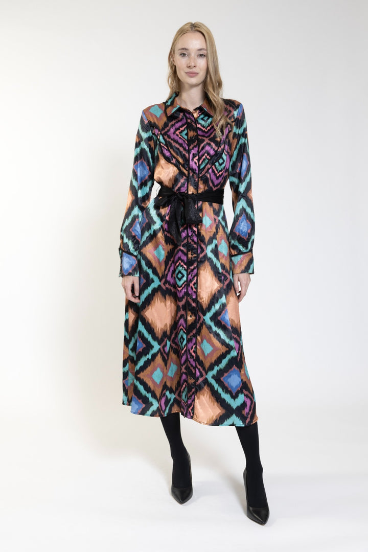 Multi Colored Abstract Piped Stripe Dress