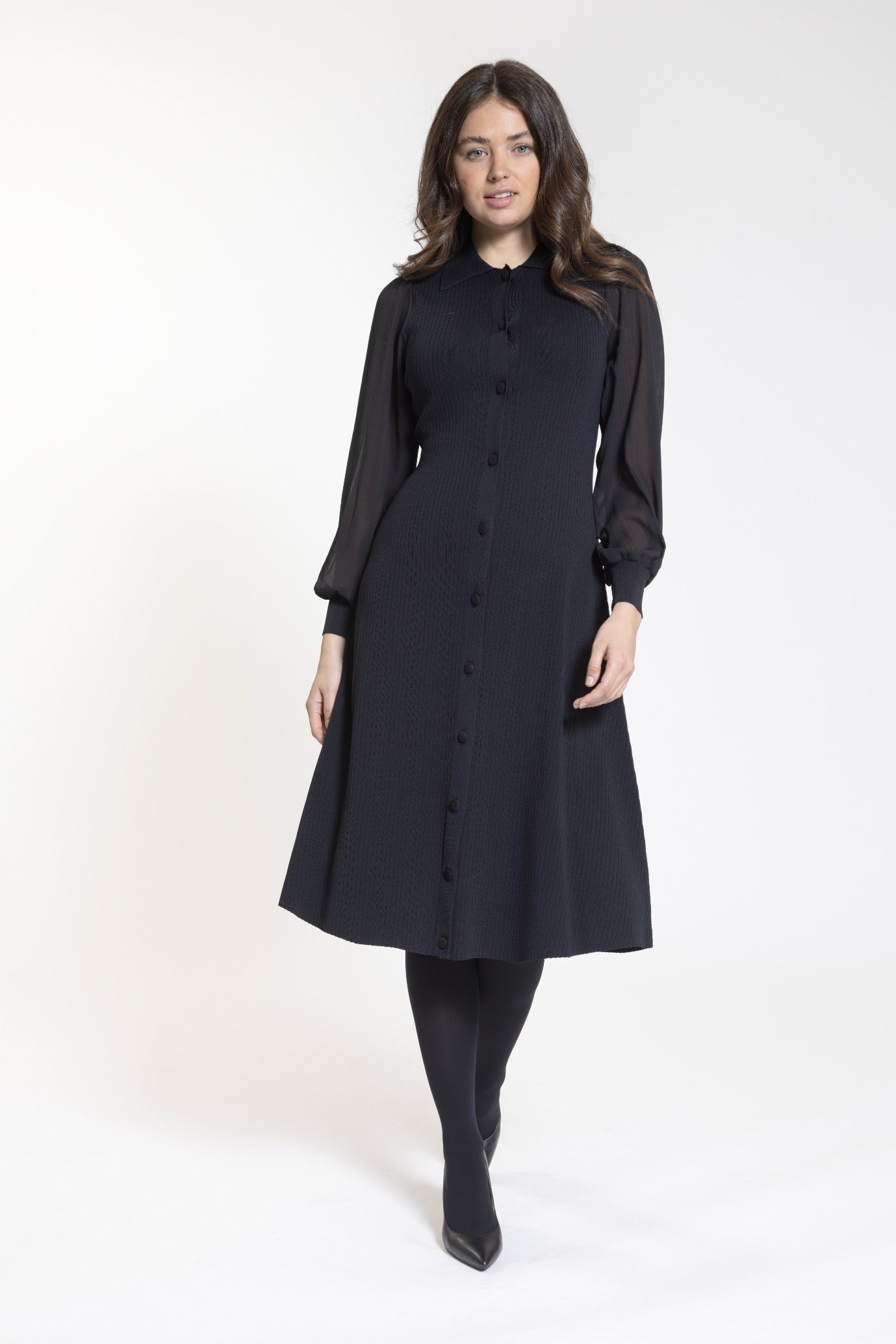 Black Knit Dress With See Chiffon Sleeves