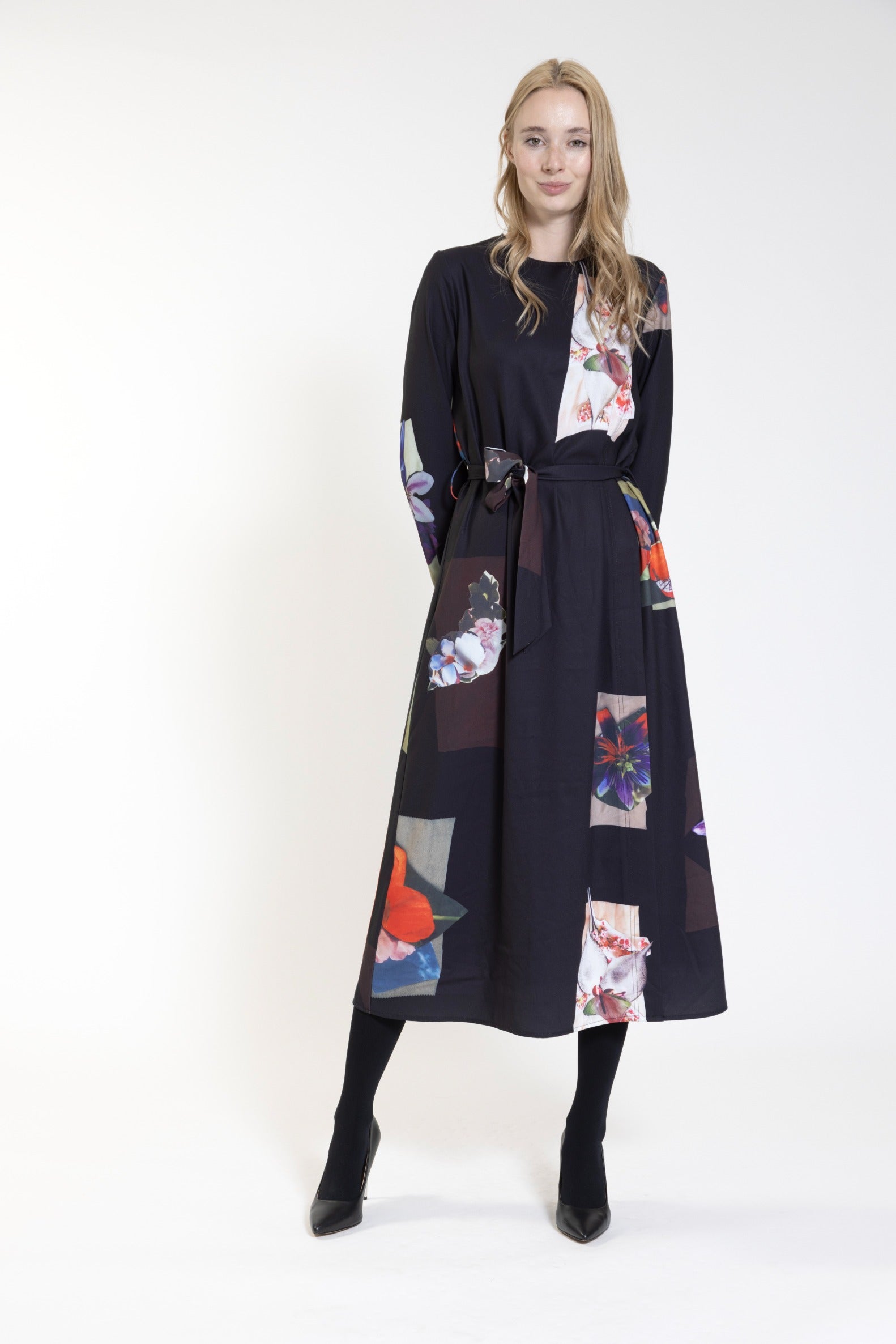 Black And Patched Multi Colored Floral Dress