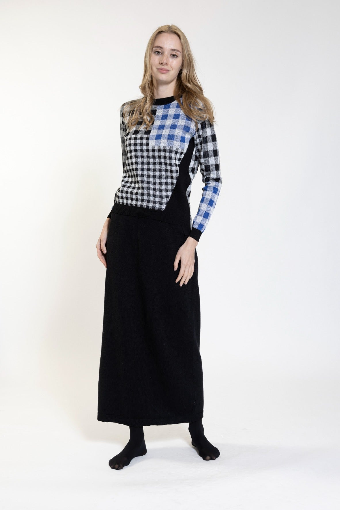 Black Blue And White Square Knit Top