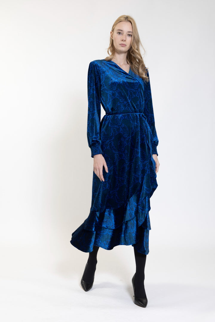 Royal Velvet Printed Wrap Dress