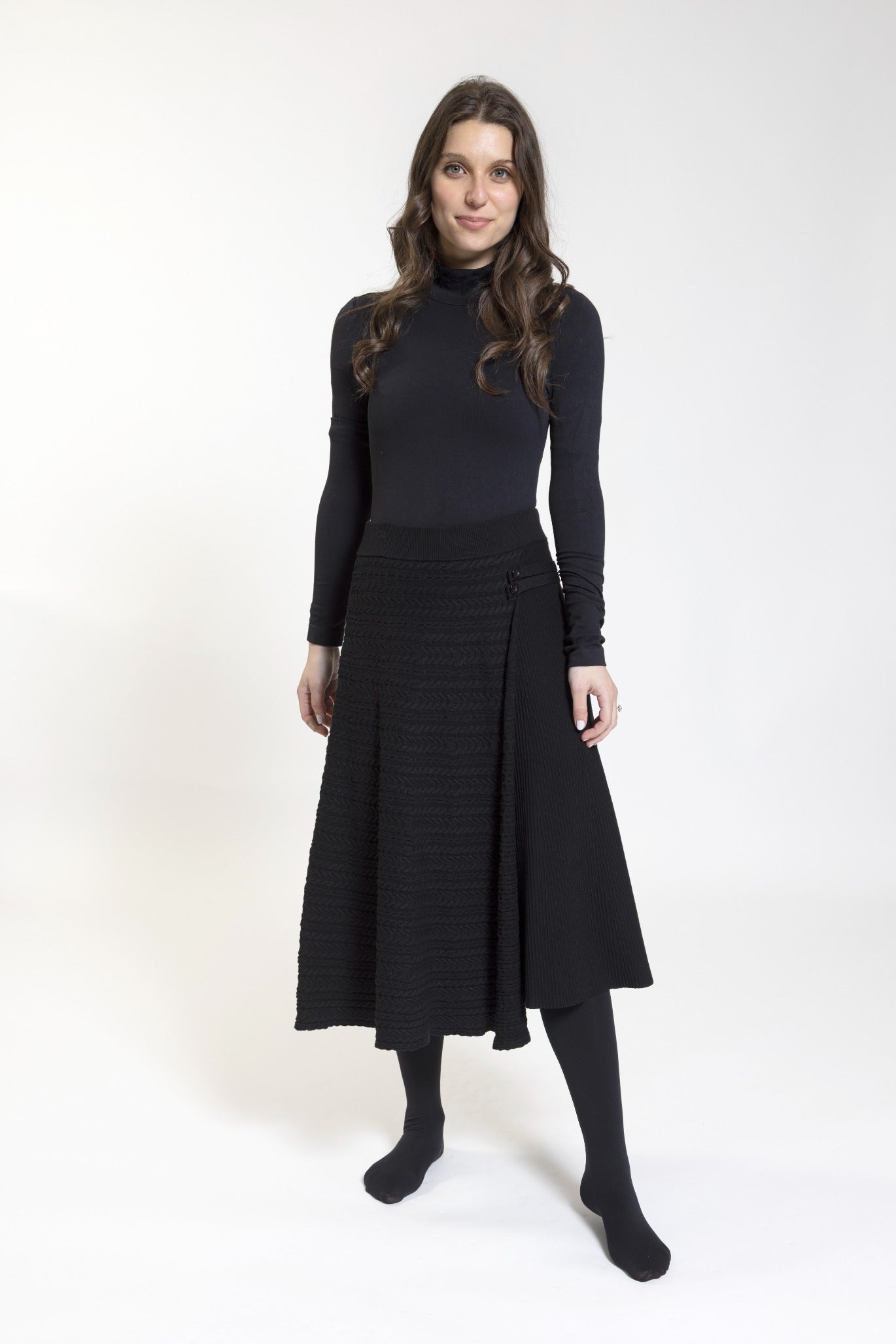 Black Cable Knit Wrap Skirt