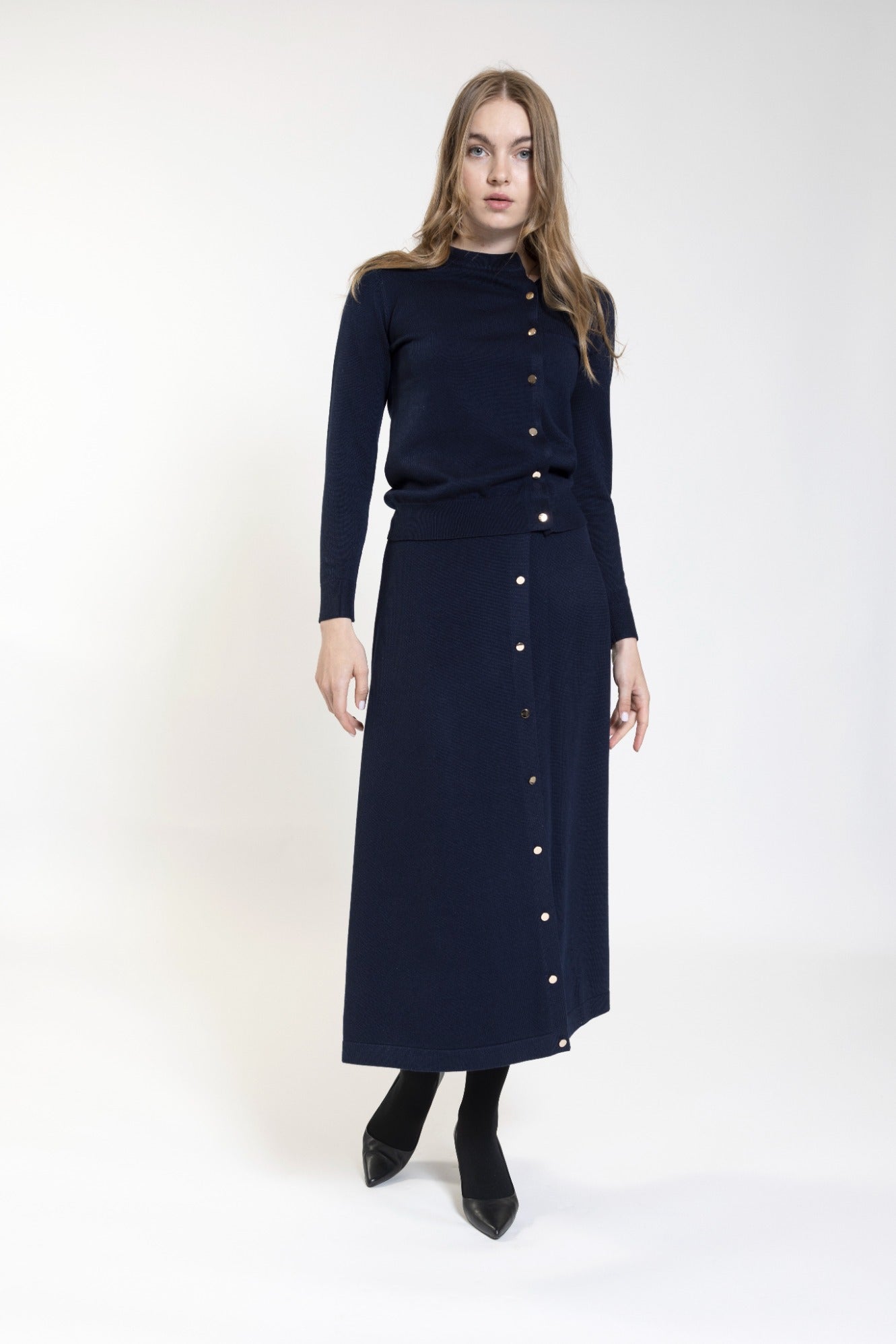 Navy Skirt With Silver Buttons