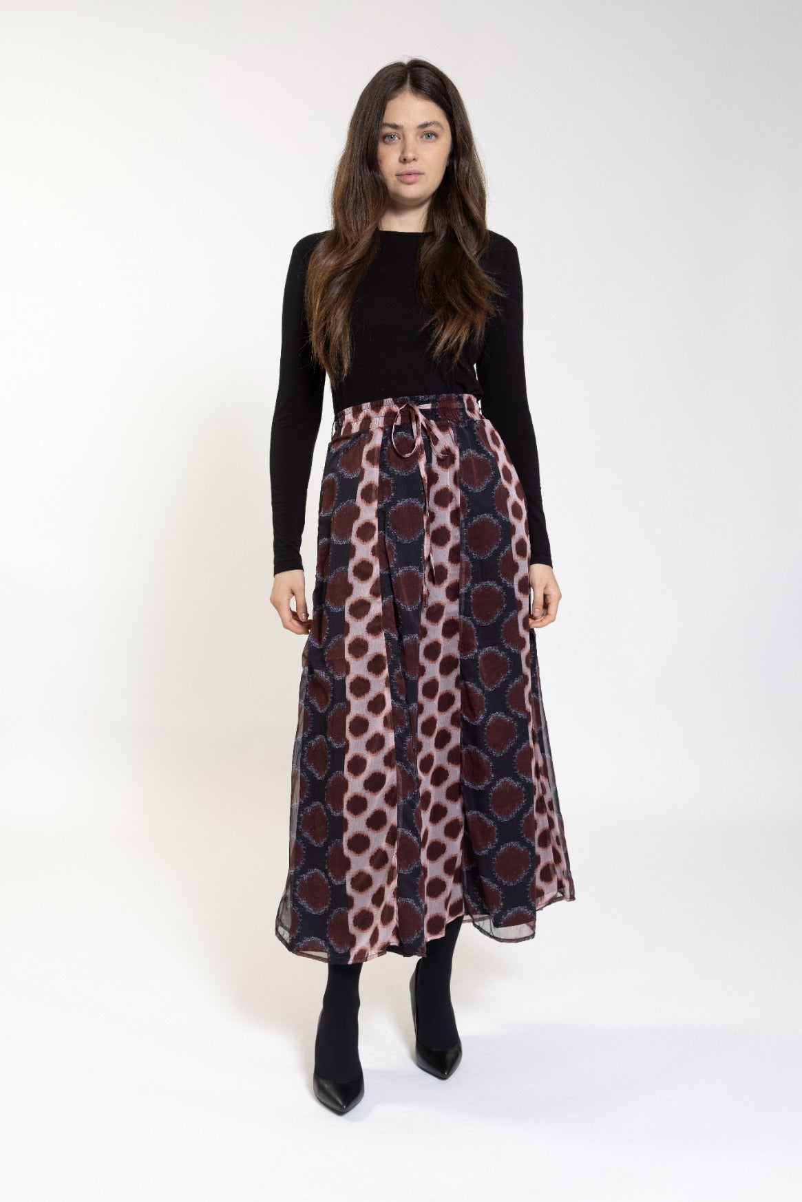 Black And Rust Printed Maxi Skirt