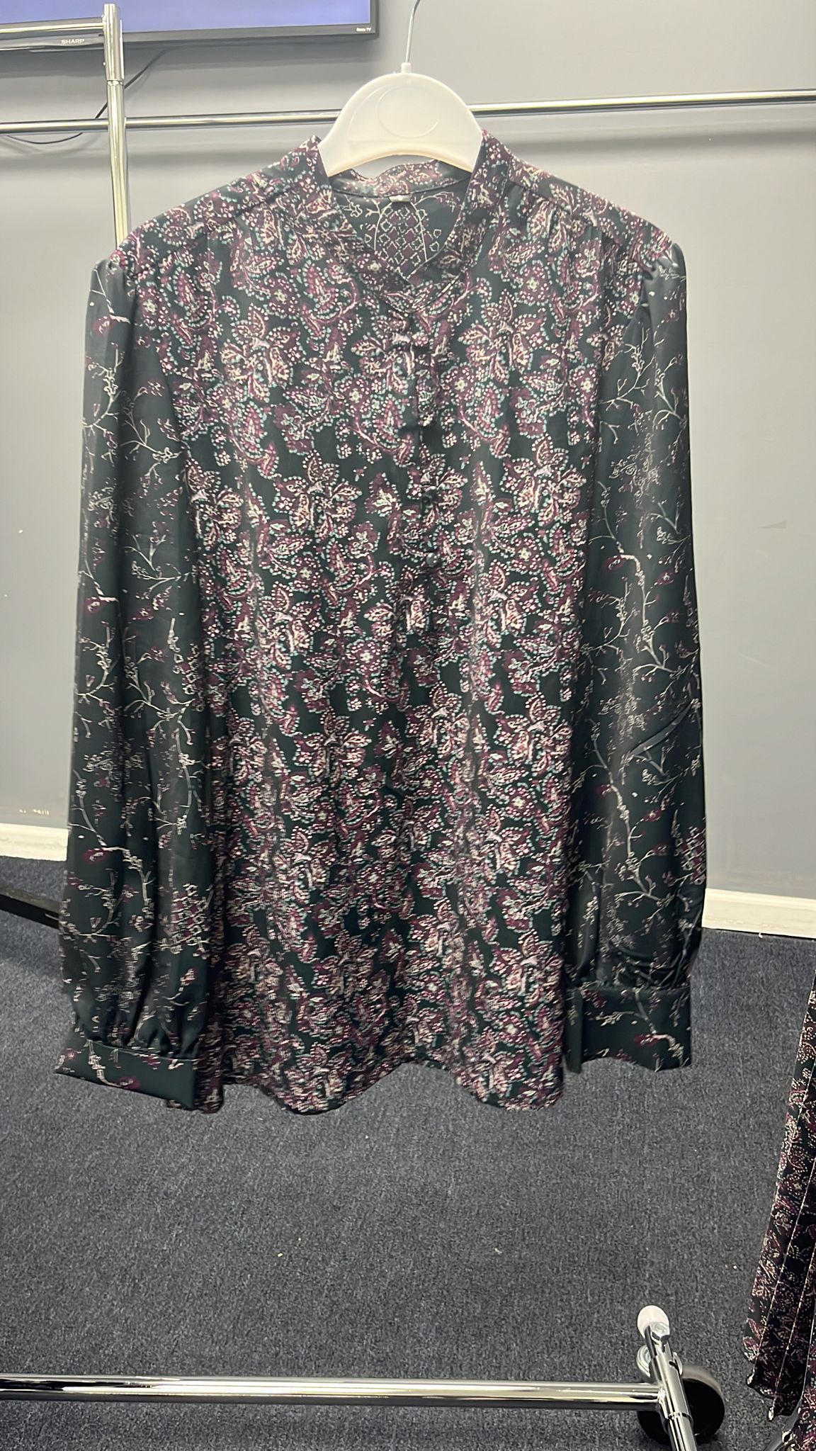 Hunter Green Top With Multi-Color Print