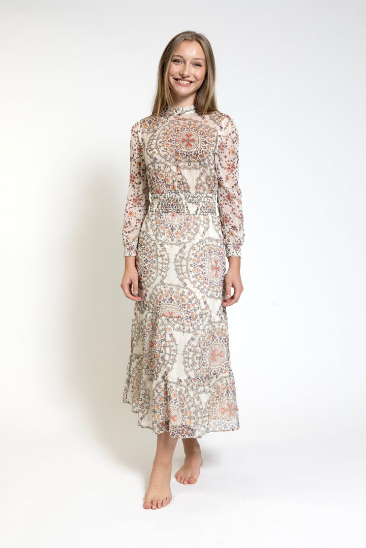 Beige Base Flower Printed Dress