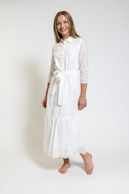 White Embroidery Cotton Shirt Dress