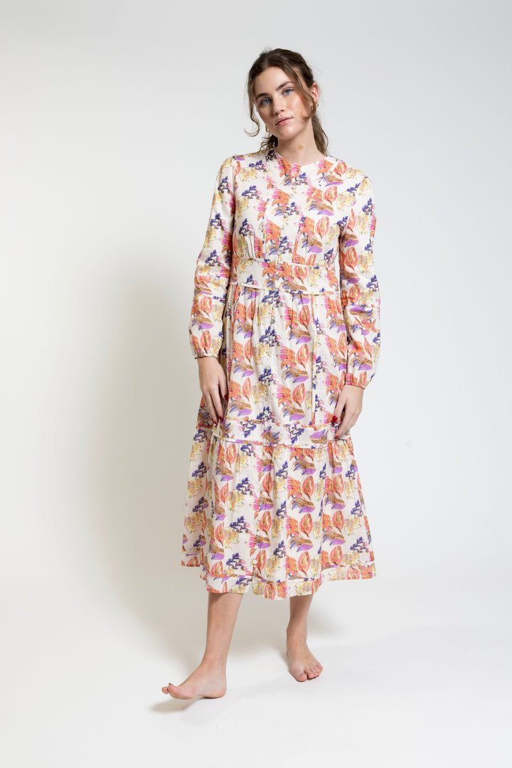 Beige Base Multiflower Print Dress