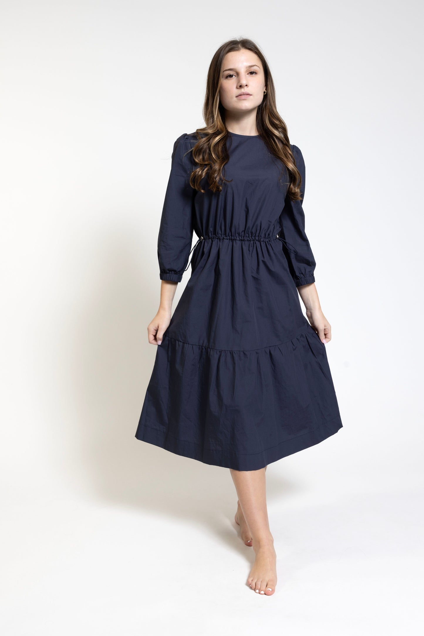 Blue Base Drawstring Cotton Dress