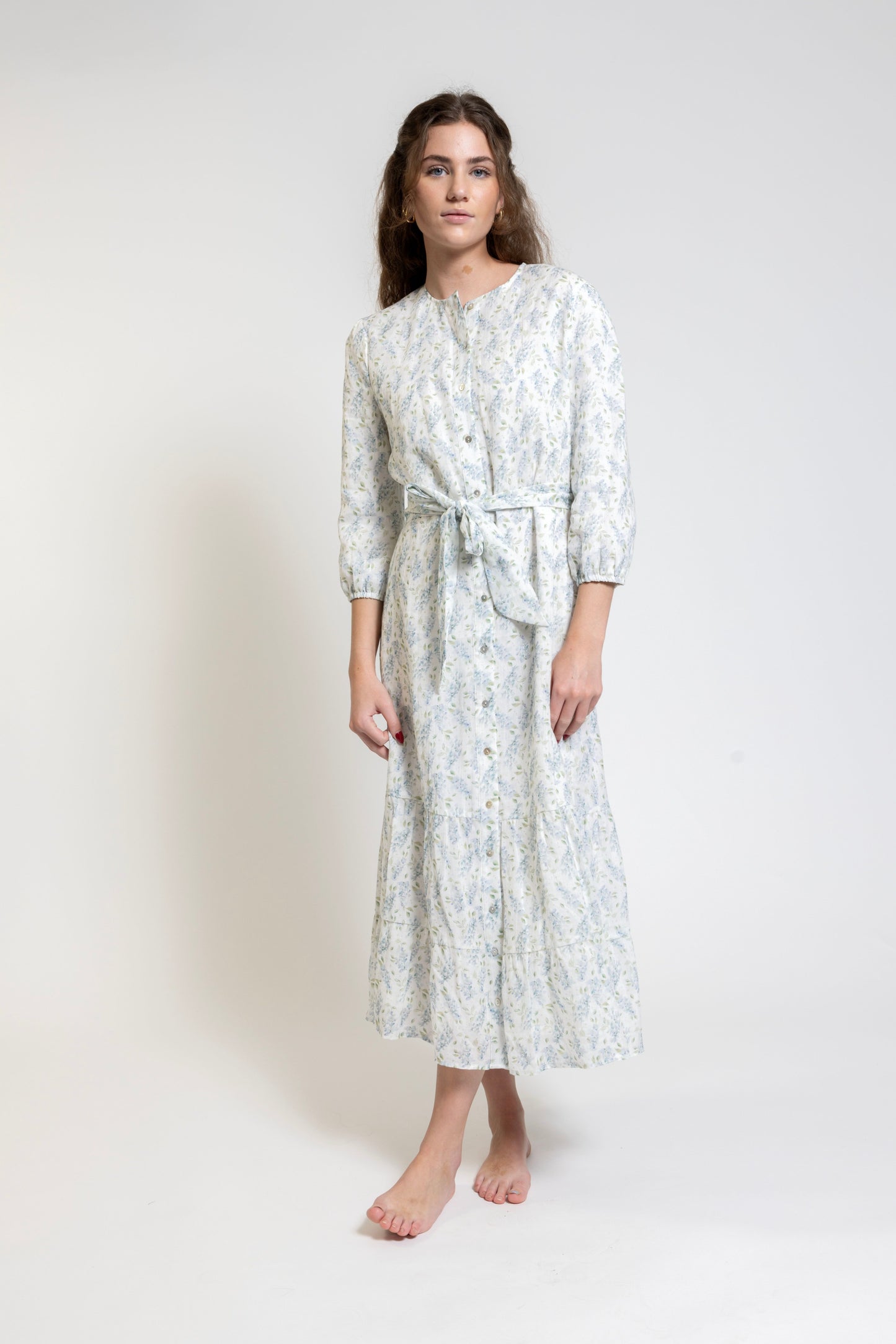 White With Blue Printed Cotton Dress