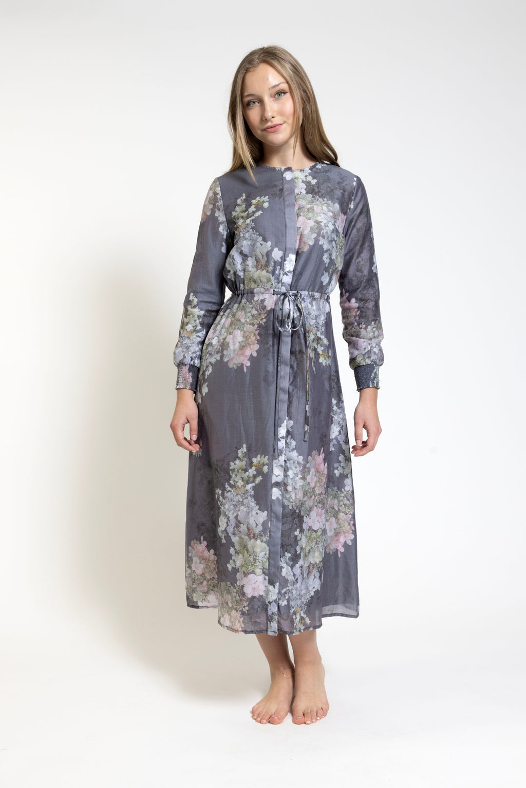 Grey Flower Printed Dress