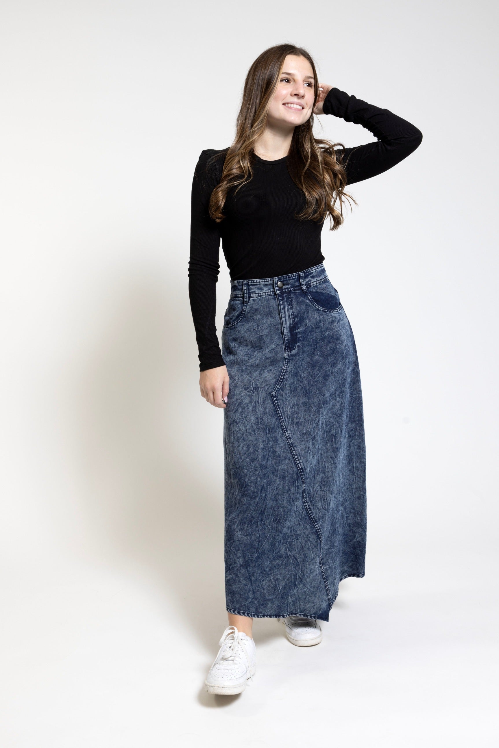 Dark Blue Wash Denim Skirt - TS24489-W-A