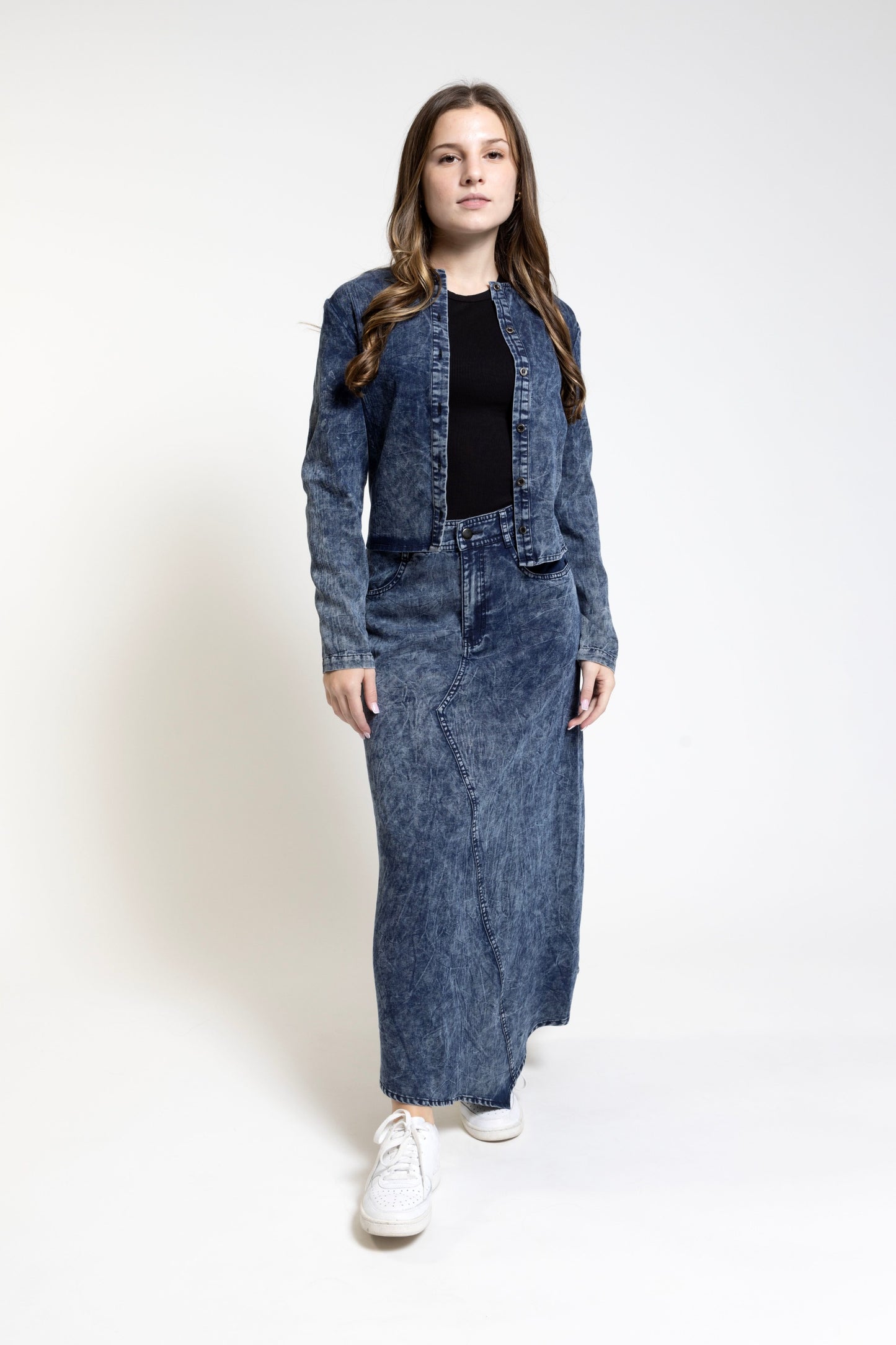 Dark Blue Wash Denim Skirt - TS24489-W-A