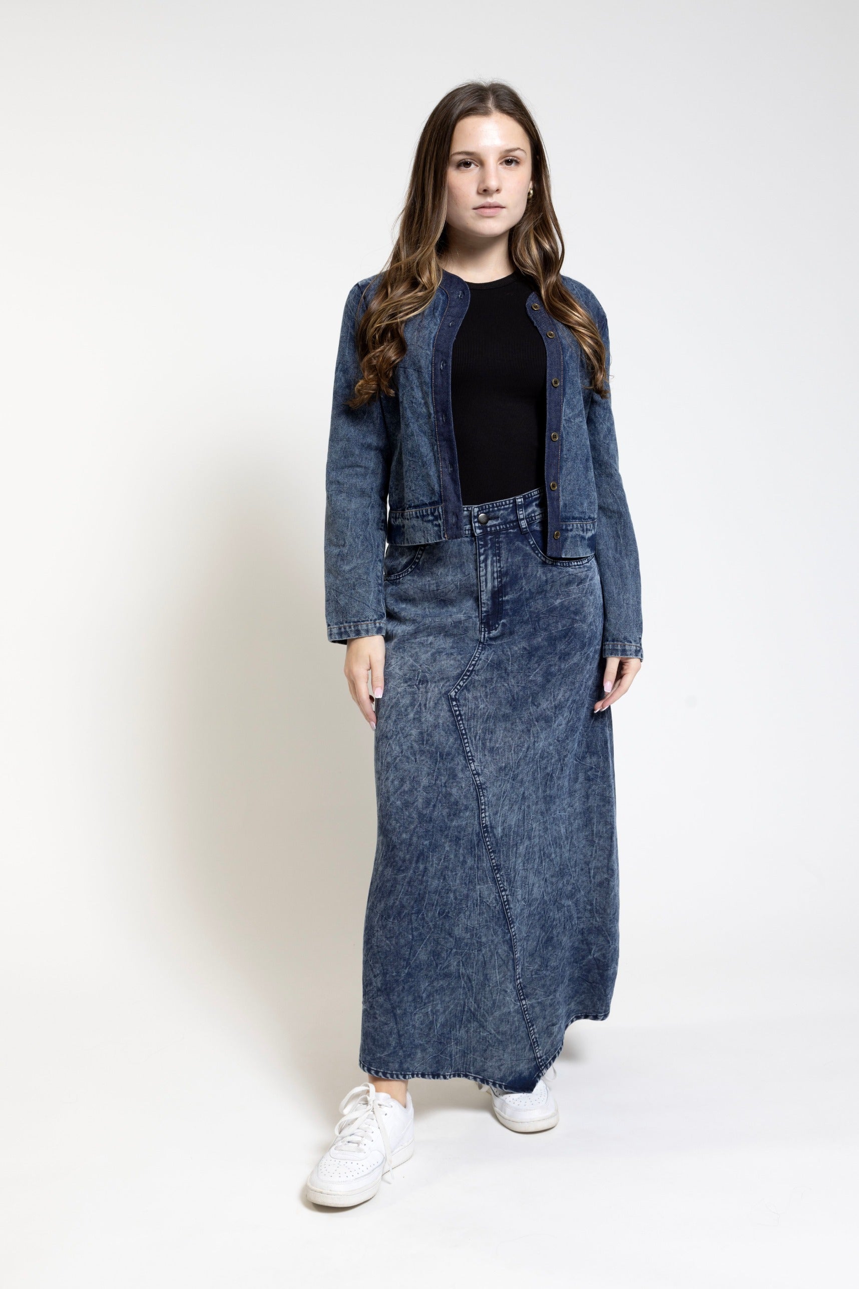 Dark Blue Wash Denim Skirt - TS24489-W-A