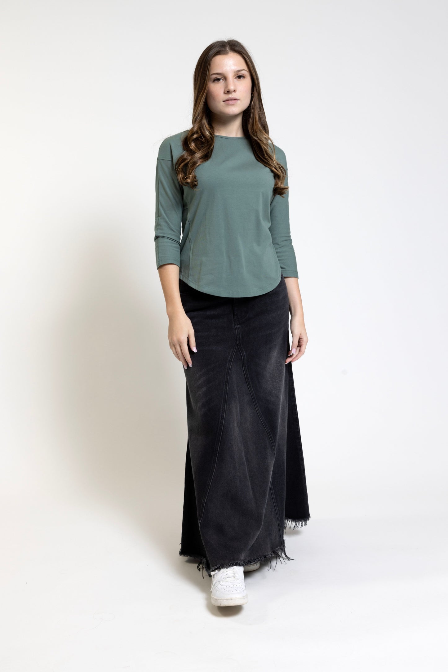 Green 3/4 Sleeve Top With Back Buttons - TTYLSS246-E